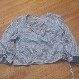 Madewell Navy Striped Wrap Blouse